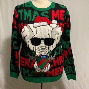 Ugly Christmas Sweater White Elephant Sunglasses Drink Beer Holder MENS Womens M